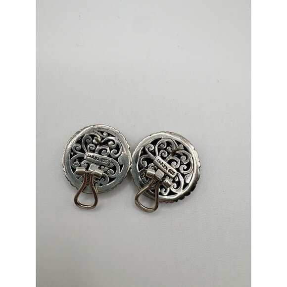Sarda 925 Sterling Silver Stud Earrings Round Scrollwork Leverback 10.6g - Picture 3 of 4